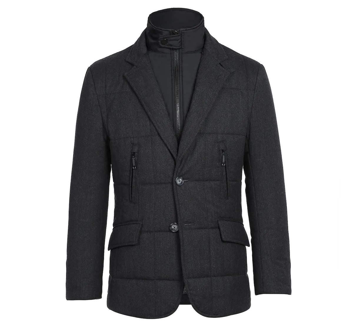 Mens Wool Blend Solid Grey Winter Jacket Coat With Removable Hood & Mock Liner