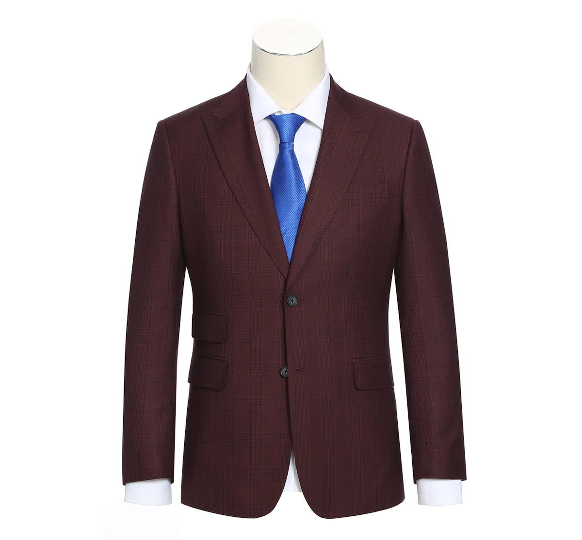 3-Piece Burgundy Windowpane Suit