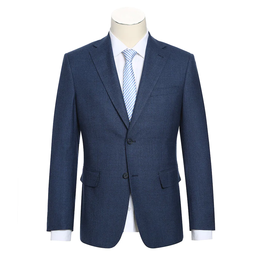 Wool Blue Checked Notch Suit