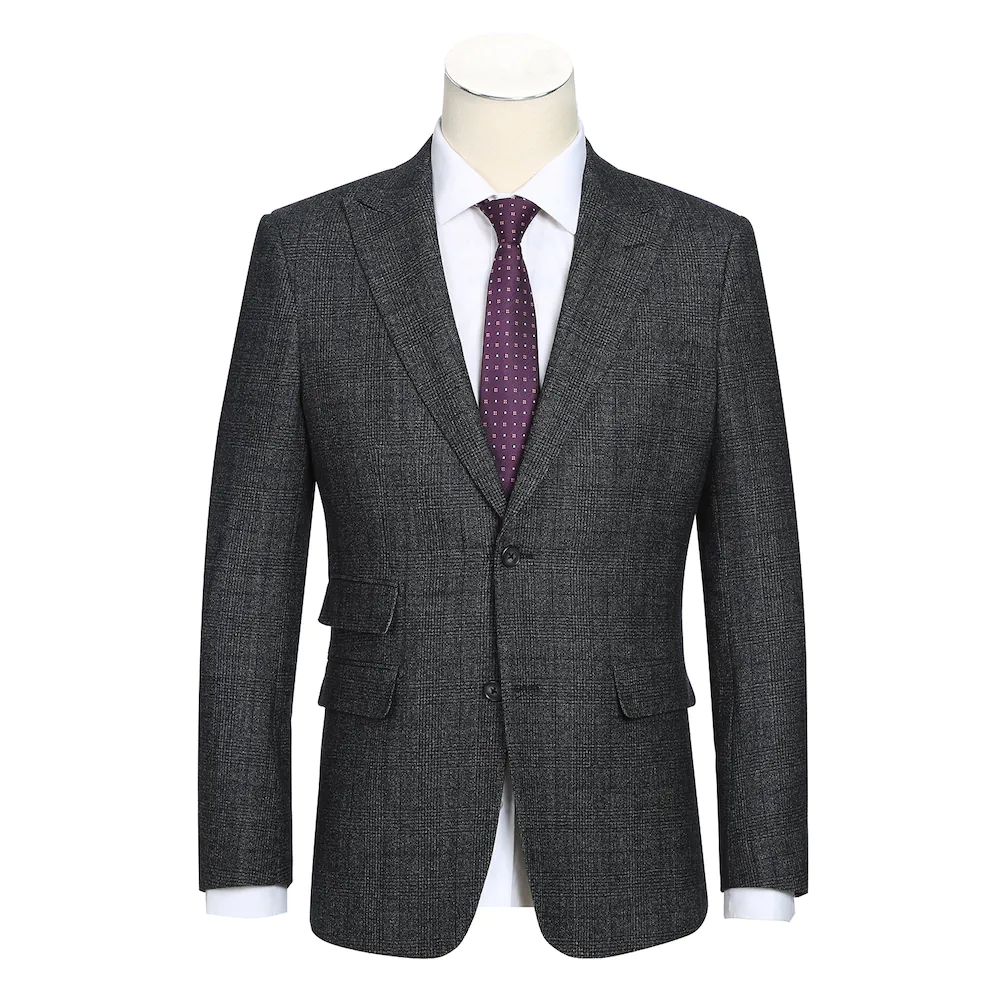 Wool Charcoal Checked Peak Suit