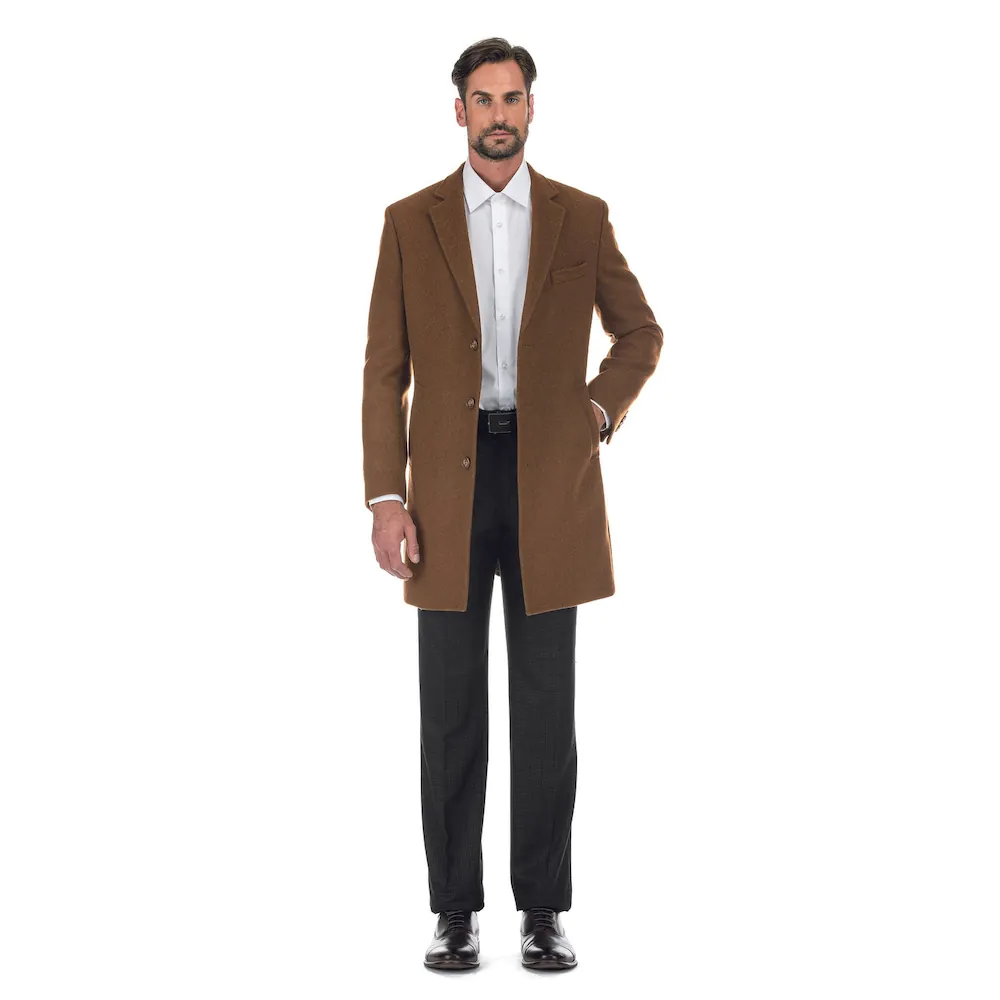 Wool Blend Breasted Camel Top Coat