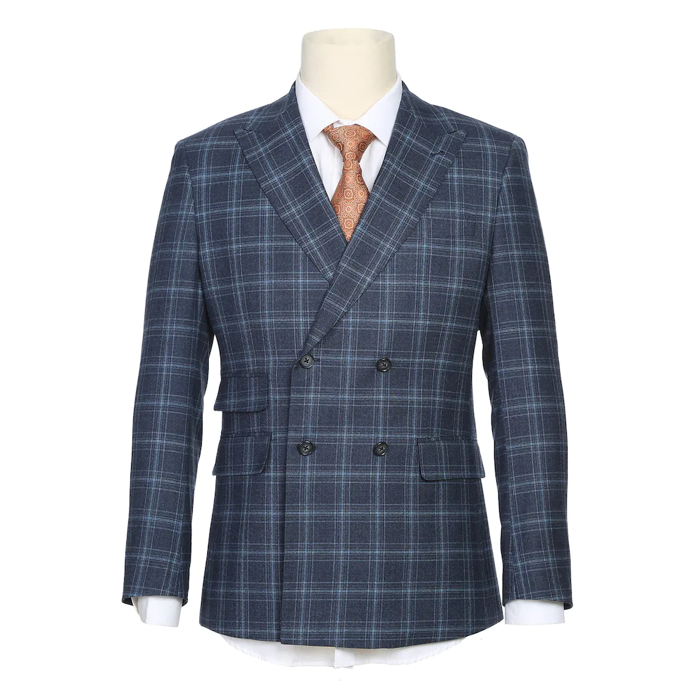 Double-Breasted Mineral Blue Check Wool Blend Suit
