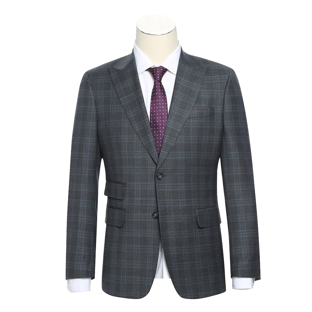 Wool Gray Checked Peak Suit