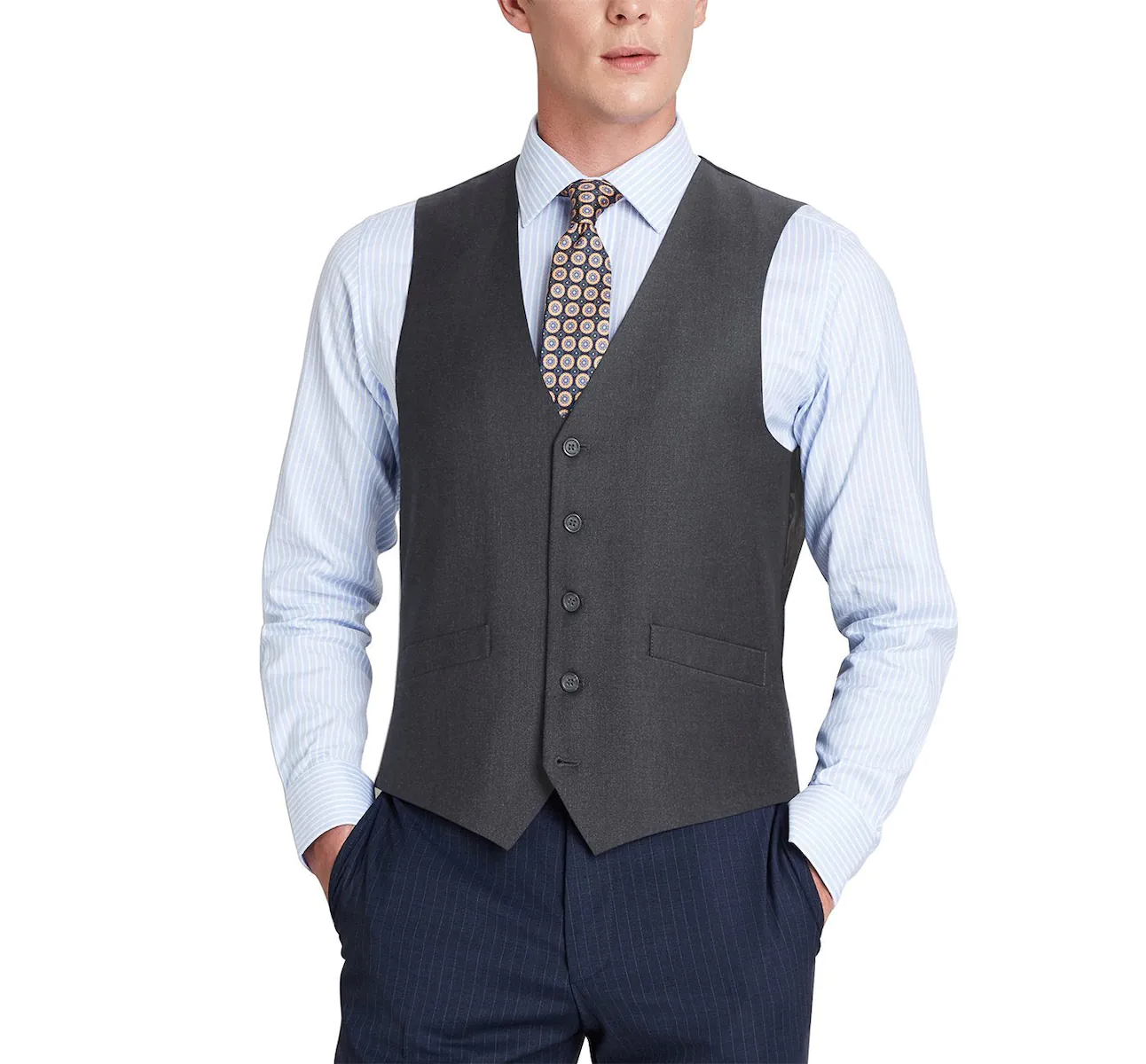 Men's Button Formal Suit Vest Regular Fit Suit Waistcoat