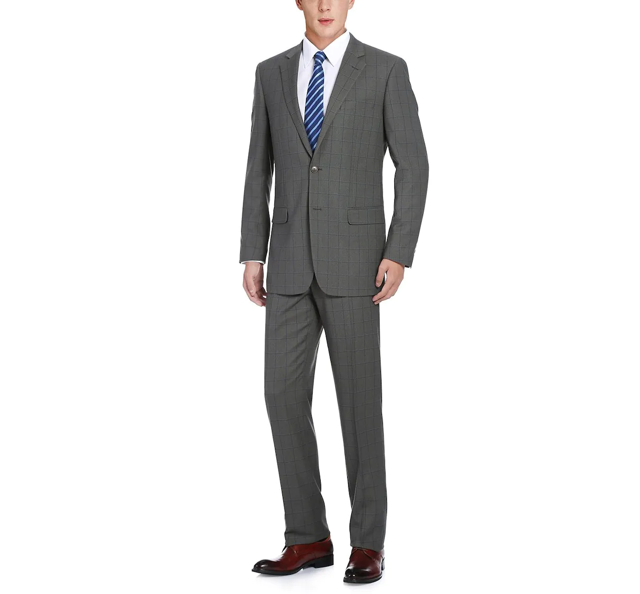 Men's Two Piece Classic Fit Windowpane Check Dress Suit