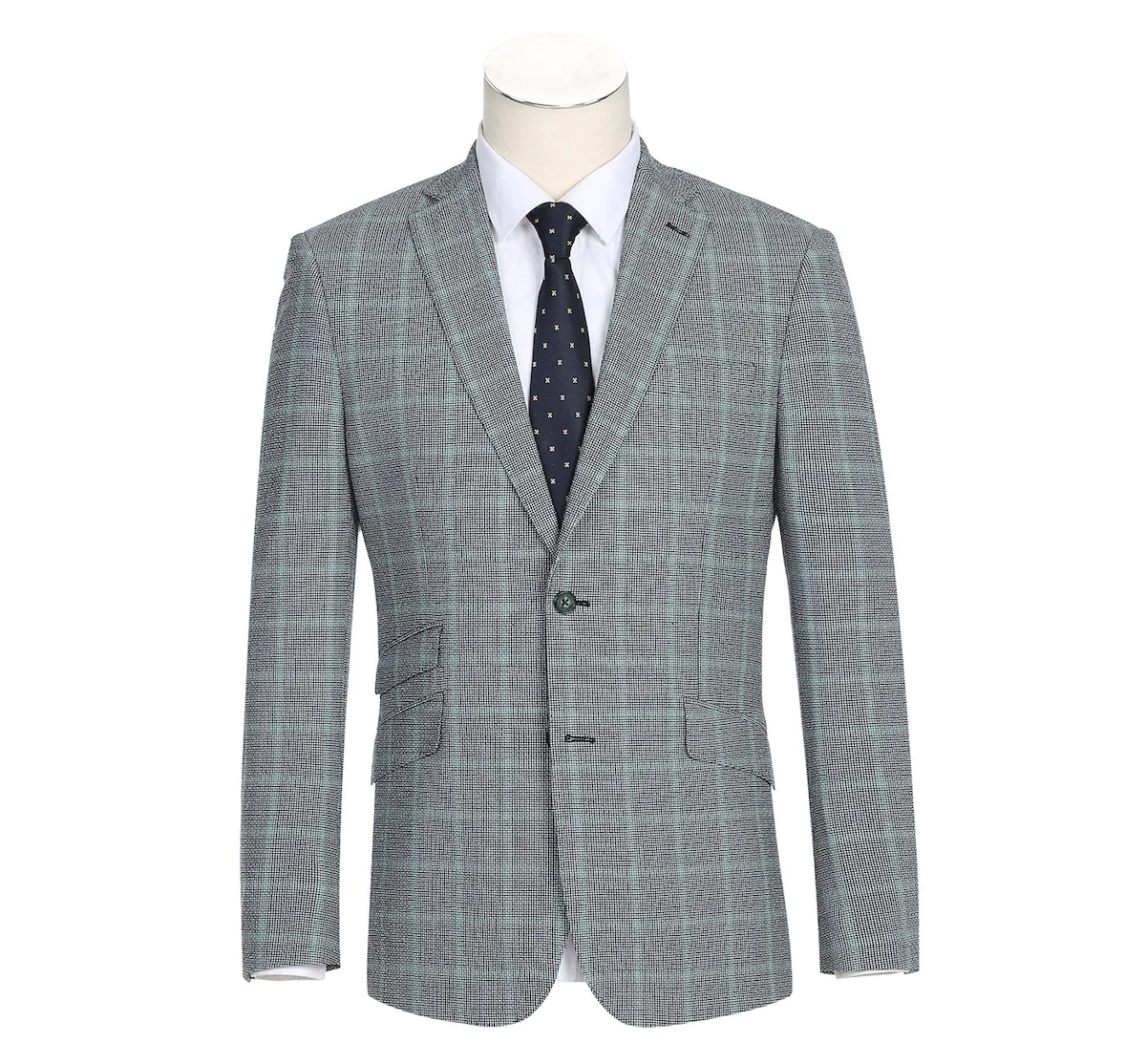 Men's Slim-Fit Single Breasted Windowpane Stretch Suit