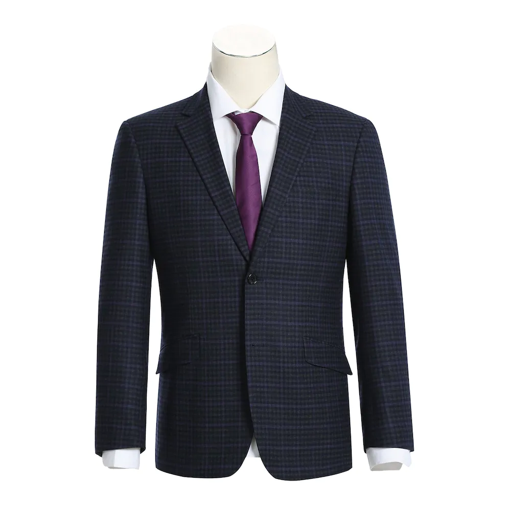 Men's Slim Fit Wool Stretch Checked Suits